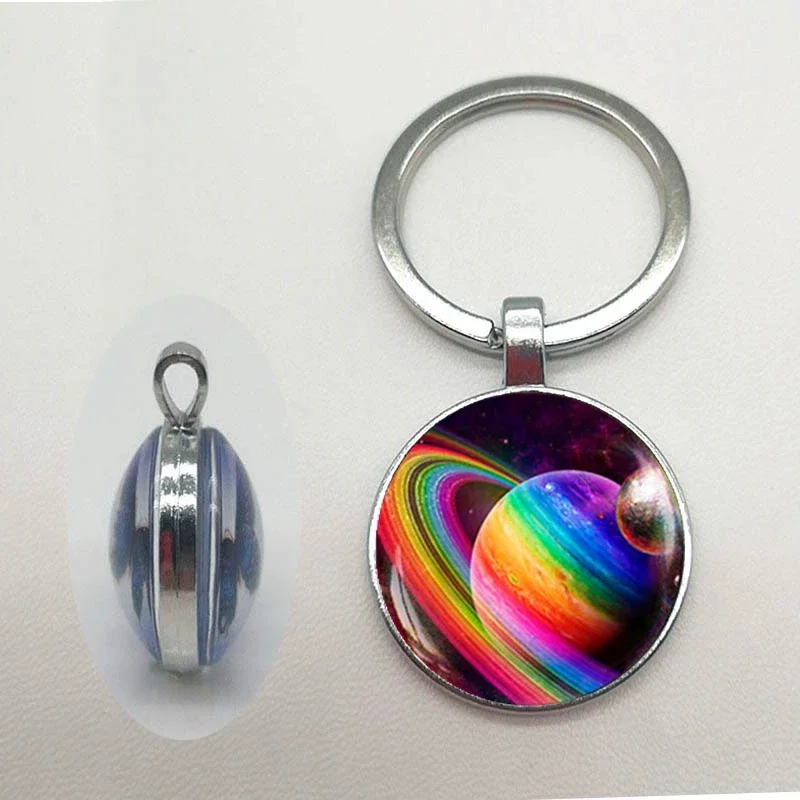 Solar System Planet Key Ring Galaxy Nebula Space Keychain Moon Earth Sun Mars Art Picture Double-sided Glass Keychain