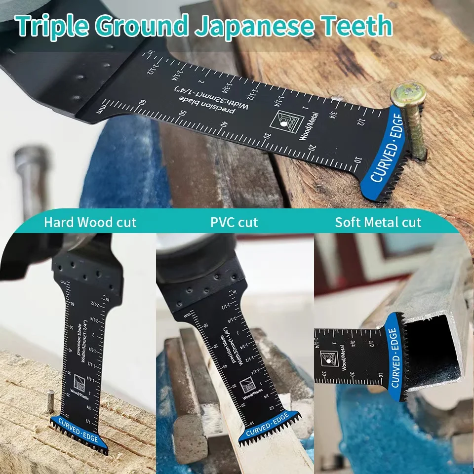 Conjunto de lâminas de serra oscilante de dente japonês extra longo, borda curva, multitool, multifuncional, corte para madeira e plástico, 10 peças