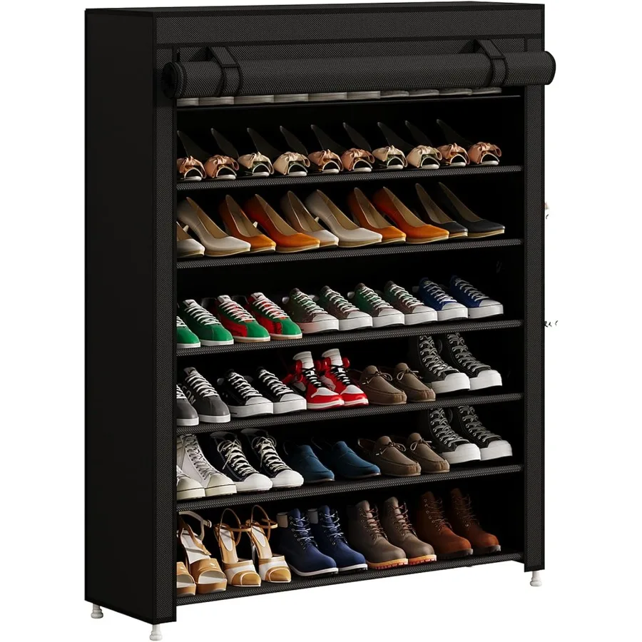 

Calmootey 7 Tier Shoe Rack Organizer to Hold 35 Pairs Portable Shoe Shelf with Nonwoven Fabric Cover for Closet Hallway Bedroom