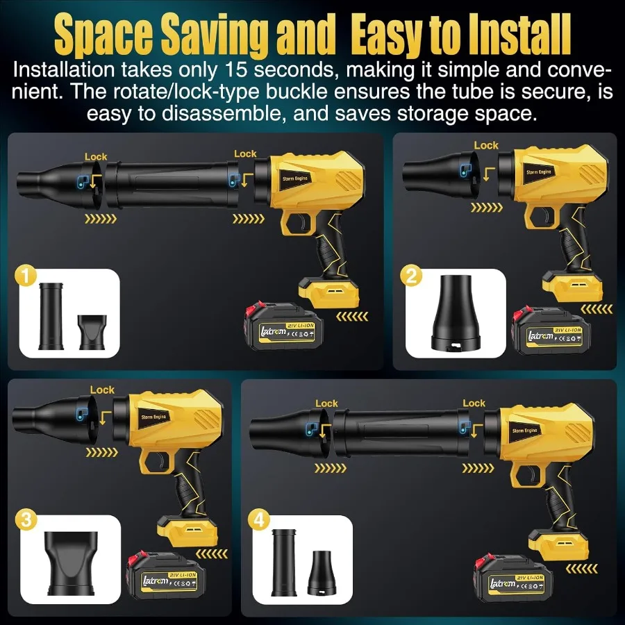 منفاخ أوراق شجر لاسلكي مع بطارية وشاحن مصمم لتنظيف الفناء حتى 1000000 دورة في الدقيقة أداة محمولة خفيفة الوزن مع Exte