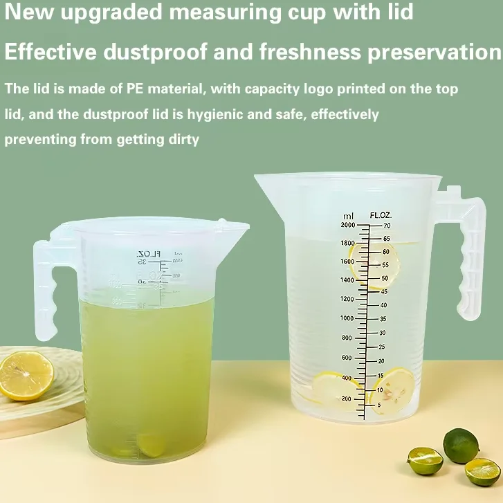 Récipient de mesure gradué en plastique avec couvercle, outils de cuisson transparents, récipient à liquide, volume élevé, cuisine, 100 ml-5000ml