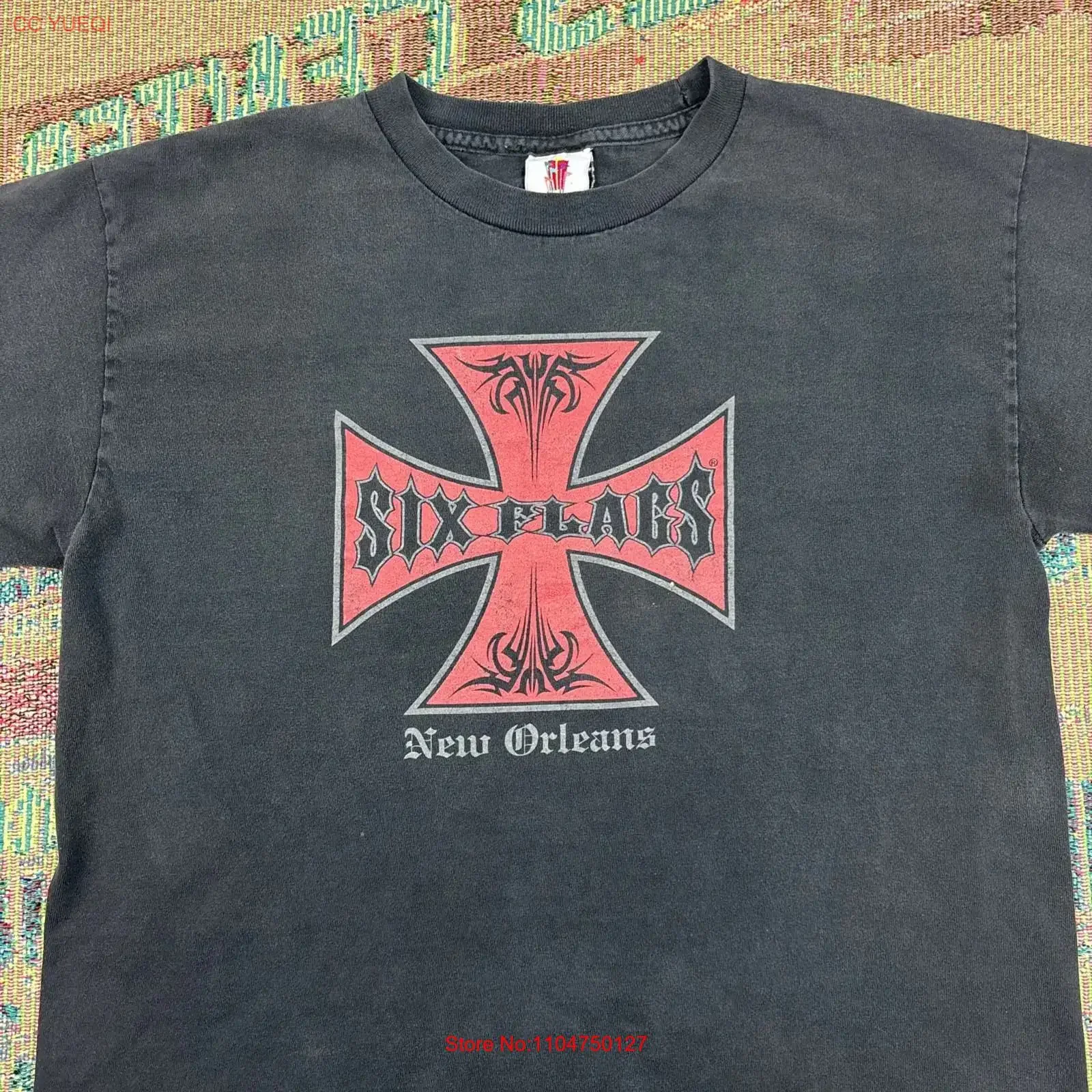 Vtg Y2K Six Flags New Orleans Roller Coaster Iron Cross T Shirt Small vintage Washed Breathable designer clothes Stylish