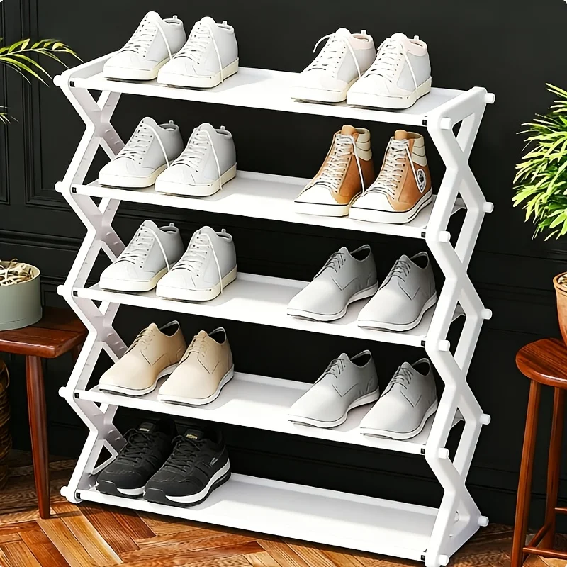 5 Tier X-Shaped Foldable Shoe Rack, Space Saving Multi-layer Shoe Storage Organizer for Hallway, Bedroom, Apartment and Dorm