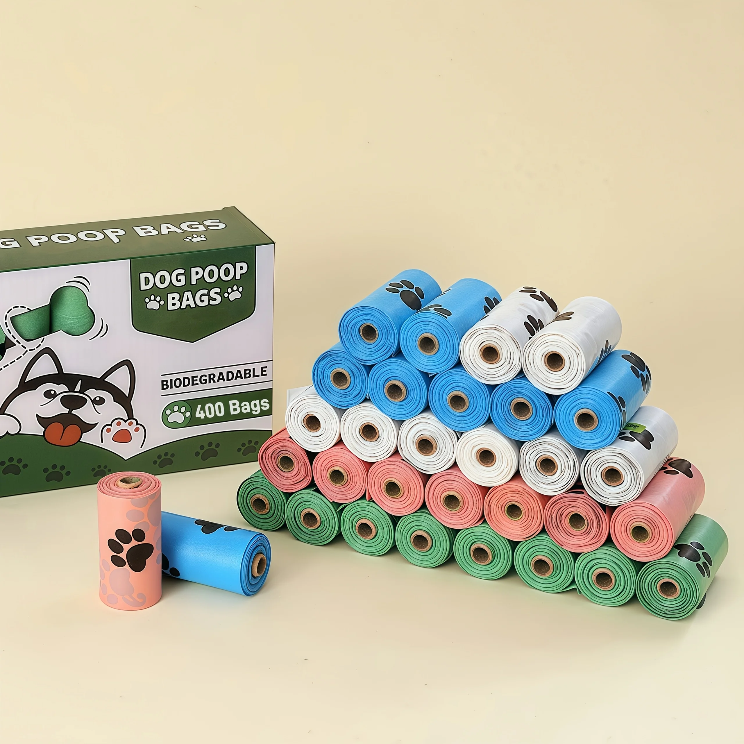 20 Rolls Dog Poop Bags, Cute Paw Print Assortment in Various Colors for Cleaning All Types of Pet Waste