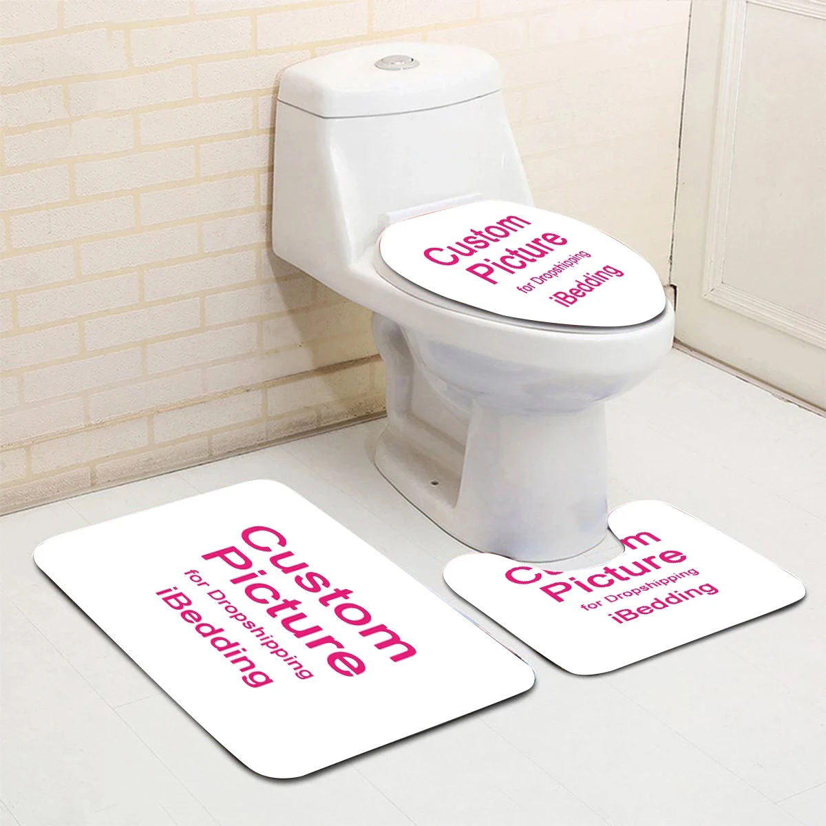 

Custom Toilet Seat Cover Customized Non-Slip Bathroom Mat Coral Fleece Toilet Mats Set Bath Rugs 3 Pcs/set POD Dropshipping