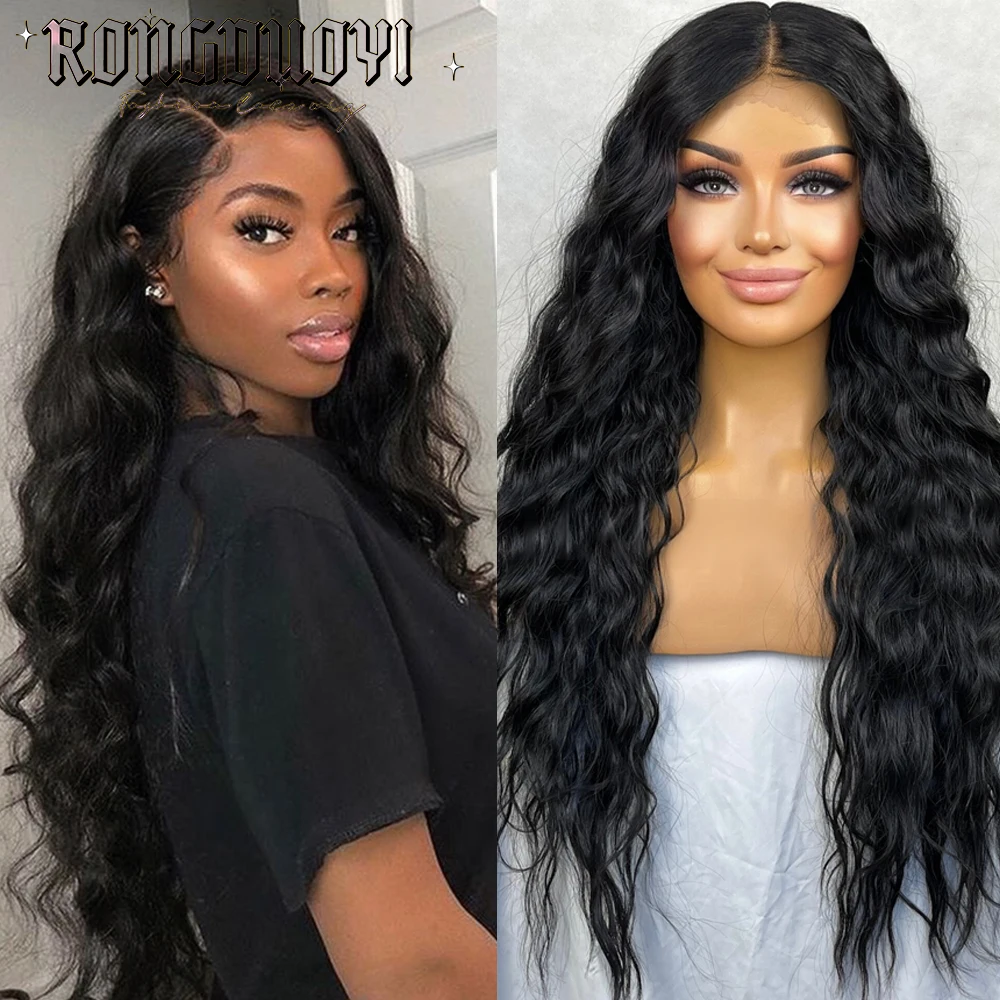 

RDY Black Wave Synthetic Front Lace Wig Long Natural Loose Curly Hair Lace Black Wig Ready To Wear Deep Wave Cosplay Part Makeup