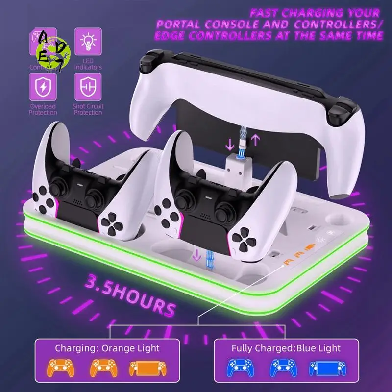 

AED7-Controller Charging Dock With RGB Light Fan Cooling Base Charging Stand For PS5 Pro/Slim/For PS5 Full Series Console