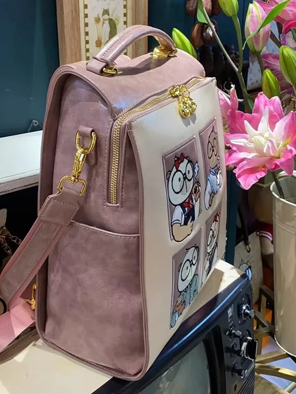 

Cream Bear Original Genuine Backpack Cartoon Cute Bear Bag Large Capacity Bump Color Ribbon Pendant Going Out Women's Bag