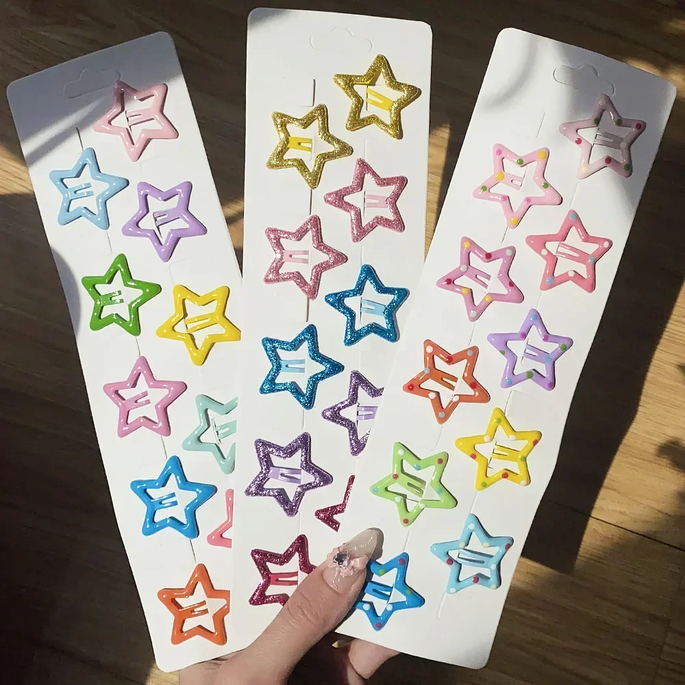 10Pcs/set Colorful Star Hair Clips for Baby Girl Glitter Metal Snap BB Clip Hairpin Headwear Boutique Hairclip Child Accessories