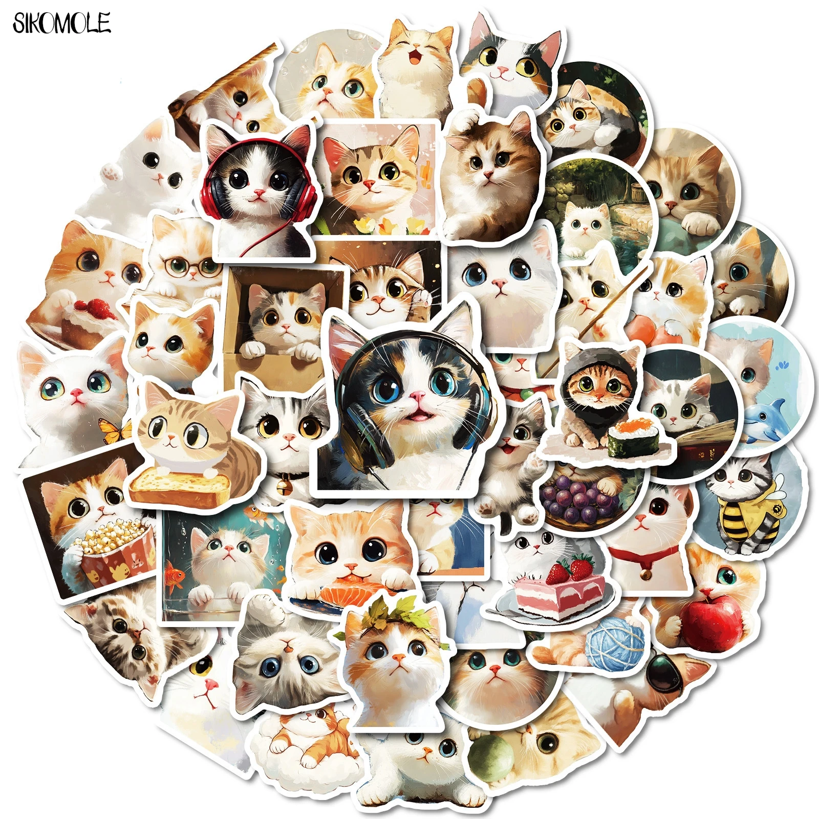 10/30/50PCS Del Fumetto Kawaii Grandi Occhi Gatto Anime Adesivi Animali Estetici Decalcomania FAI DA TE Laptop Skateboard Impermeabile Graffiti adesivo