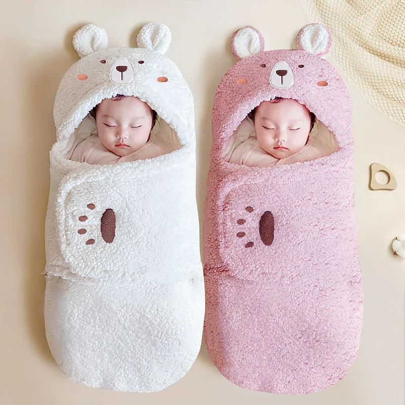 Autumn Winter Infant Lamb Wool Thicken Cashmere Receiving Blankets 0-6M Newborn Sleeping Bags Kids Accessories Baby Swaddle