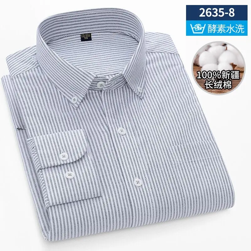 High-end men\'s long-sleeved shirt pure cotton cargo business casual non-ironing anti-wrinkle comfortable breathable slim fit