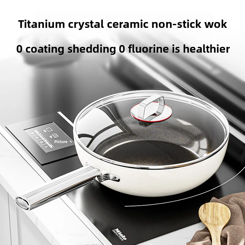 

New Titanium Crystal Ceramic Non Stick Pan, Household Flat Bottomed Frying Pan, Induction Cooker, Gas Stove, Universal