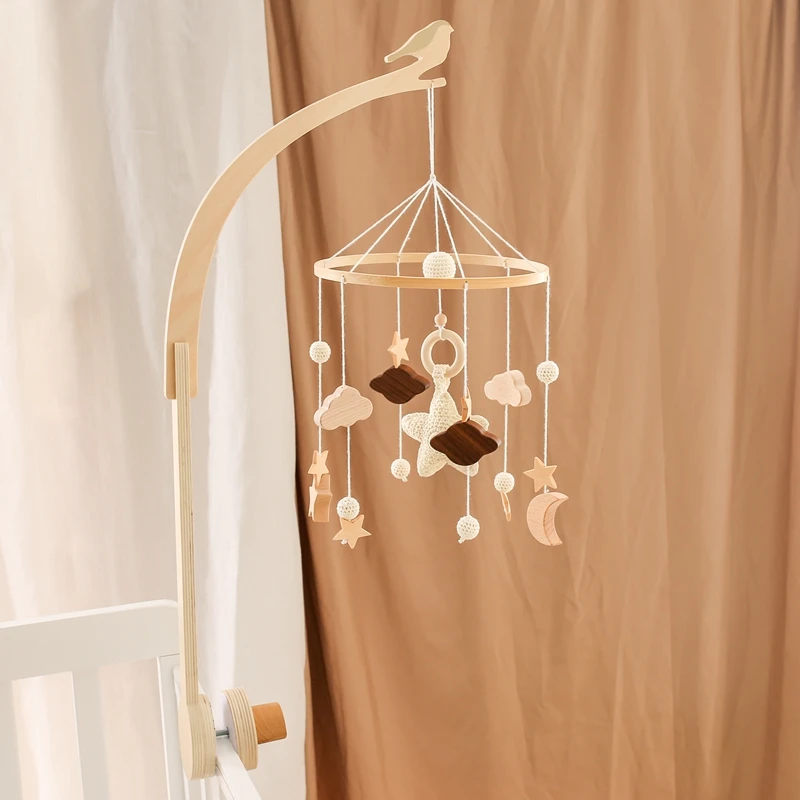 Baby Wooden Arm Bracket Holder Mobile Hanging Rattles Toy Hanger Baby Crib Mobile Bed Bell Wood Toy Bird Shape Holder Bracket