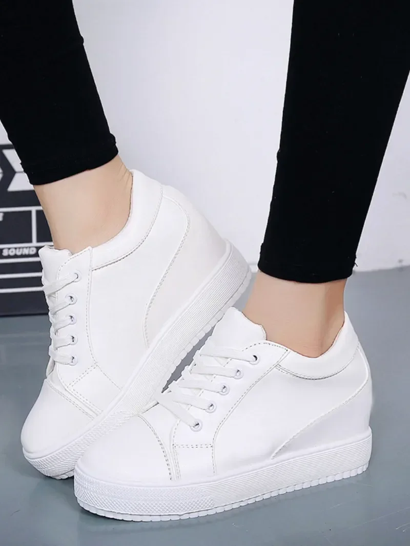 New White Hidden Wedge Heels Sneakers Casual Shoes Woman High Platform Shoes Women\'s High Heels Wedges Shoes for Women