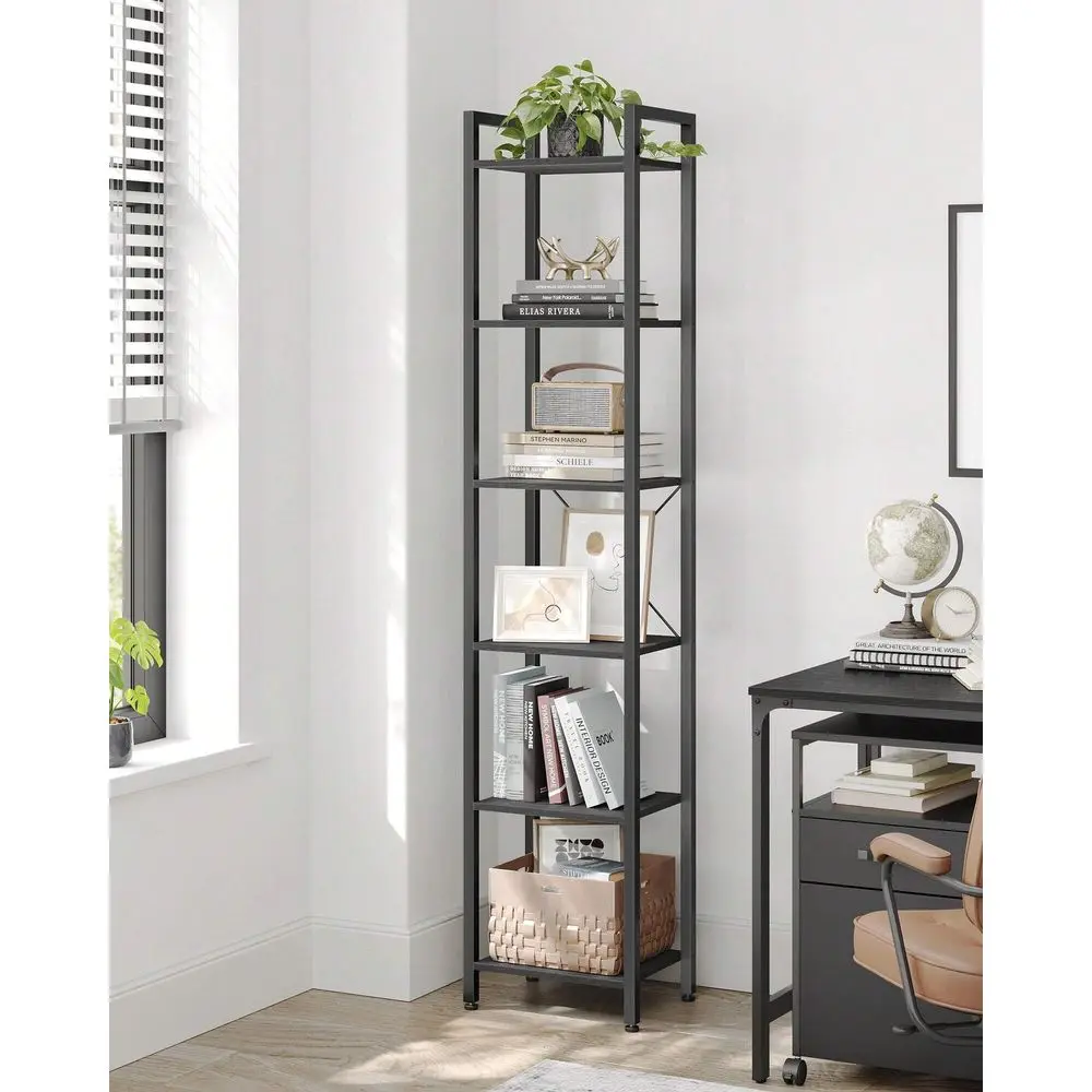 

6Tier Tall Bookshelf, Narrow Bookcase With Steel Frame, Skinny Book Shelf For Living Room, Home Office, Study, 11.8 X 15.7 X 73