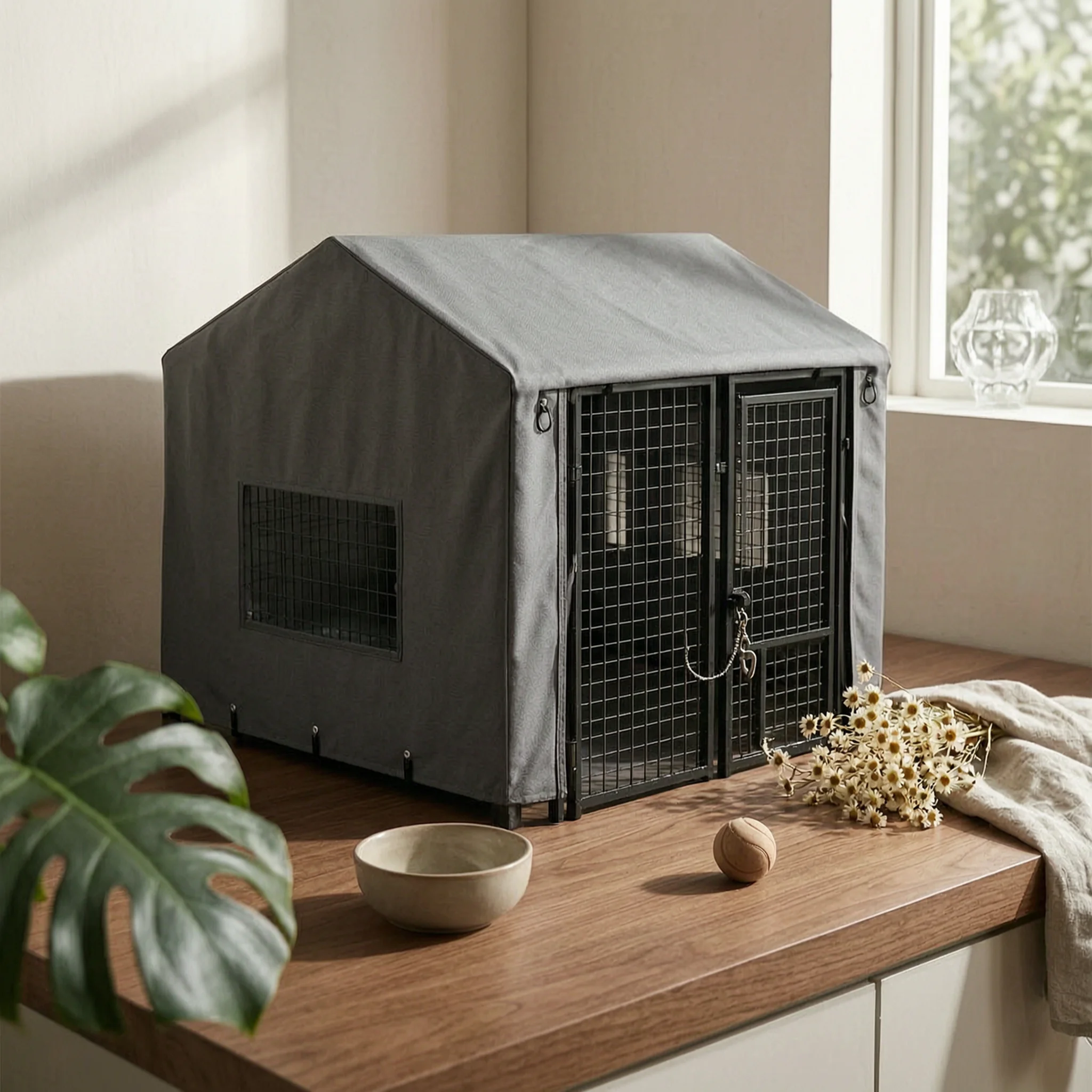 Outdoor Dog Kennel Cover with Openings Weather-Resistant Dog Kennel Cover with Openings Tarpaulin Heavy-Duty Tear-Resistant