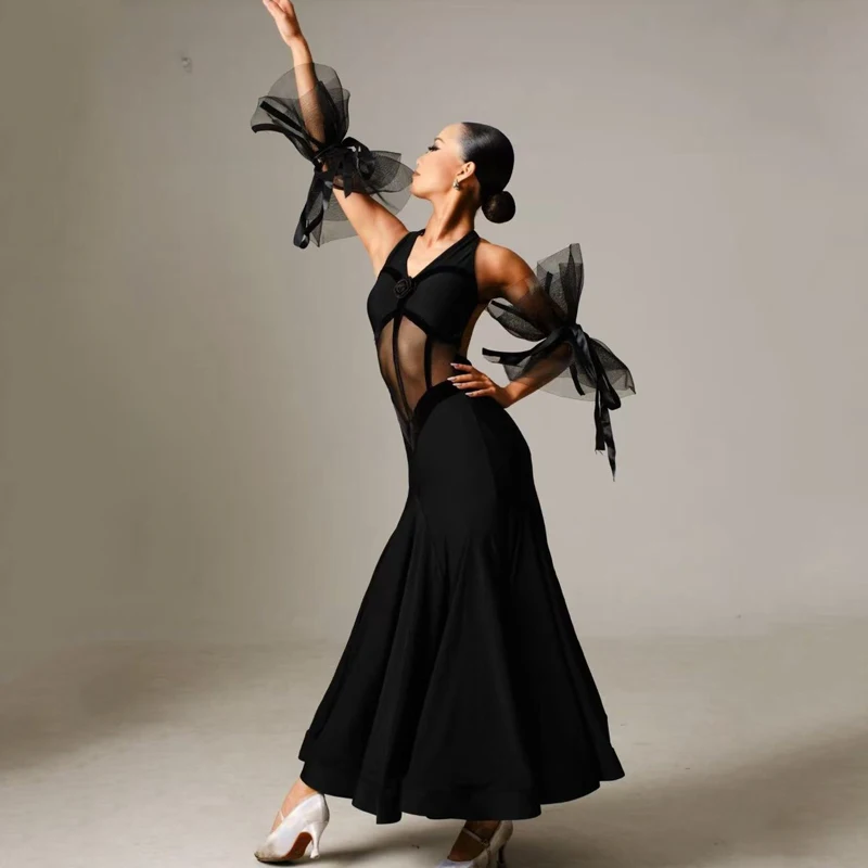 2025 社交ダンス競技ドレス女性のためのセクシーなベルベット背中の開いたパフォーマンスドレス大人のモダンダンスステージドレス DQS20649