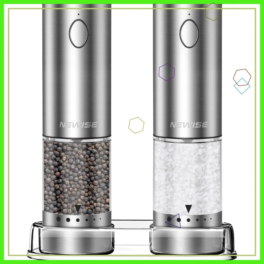

Rechargeable Electric Salt Pepper Grinder Set with LED Lights, Adjustable Coarseness, Large Capacity, Stainless Steel