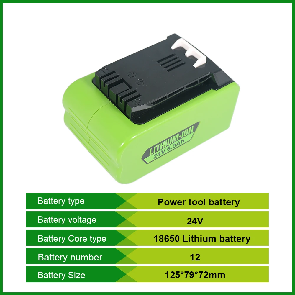 

24V 5000mAh 5.0Ah-Green Rechargeable Li-ion Battery， For Greenworks 24V Power Tools 29842 29852 29322 20362 MO24B410 MO48L4211