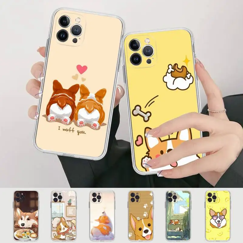 Cute Corgi Phone Case Silicone Soft for iphone 14 13 12 11 Pro Mini XS MAX 8 7 6 Plus X XS XR Cover