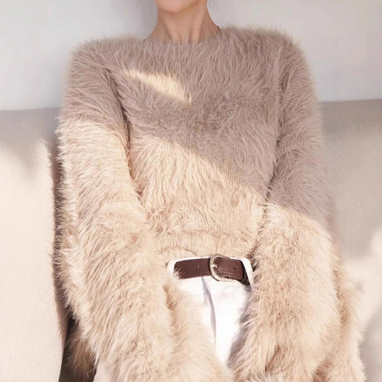 Pullovers Women Knit Sweaters Round Neck Full Sleeve Fluffy Thick Y2k Streetwear Elegant Solid Casual Work Autumn Winter 2026