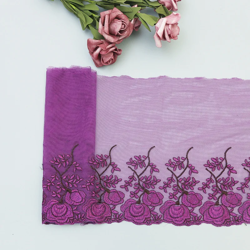 3 Yards Purple Polyester Mesh Lace Fabric Embroidery Lace Handmade Doll Lace Skirt Clothing Accessories 22CM