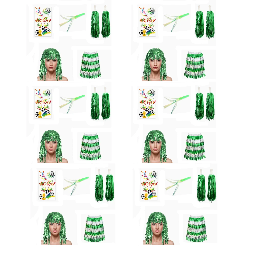 30pcs Wholesale Football Cheerleader Outfit Glasses Tattoos Thread Skirt & Blower Football Match Fan Set Matches Sports Decor