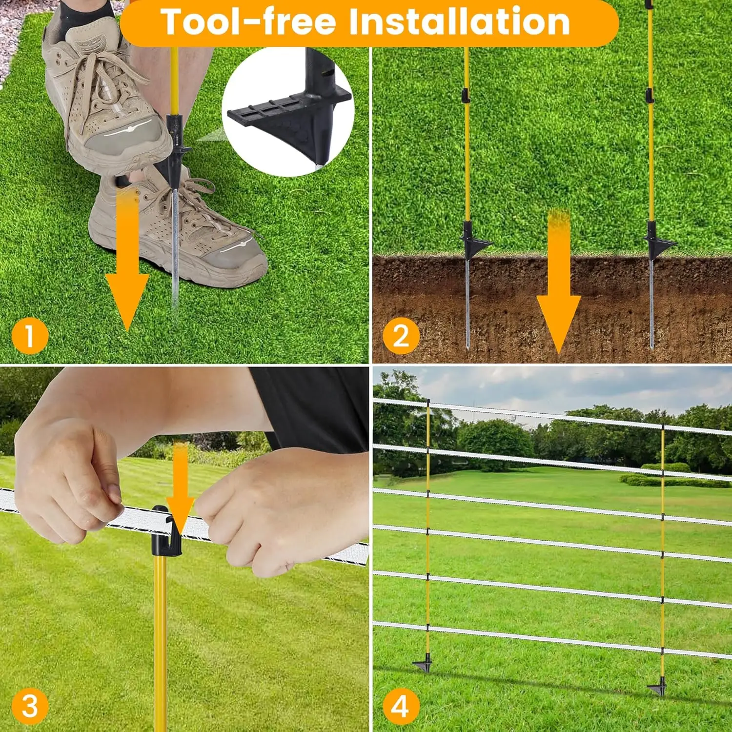 أعمدة سياج من الألياف الزجاجية قابلة للتعديل، 50 قطعة مع مسامير معدنية للاستخدام في الحديقة والحديقة