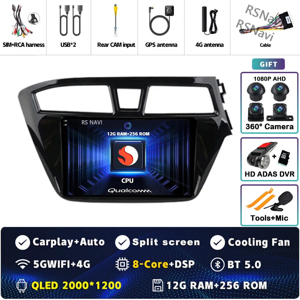 Android 15 wifi + 4G Carplay AUTO Autoradio Voor Hyundai I20 RHD 2015 2016 2017 2018 Navigatie GPS Video speler Stereo Multimedia - afbeelding 1