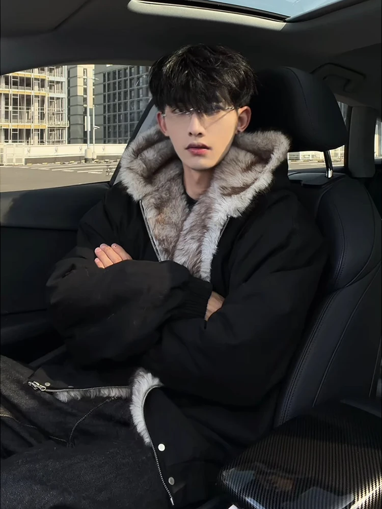 Men's 2025 Winter New High-End Hooded Faux Fur Collar Parkas Long Sleeve Thickened Cotton Jackets American Style Cotton Coats