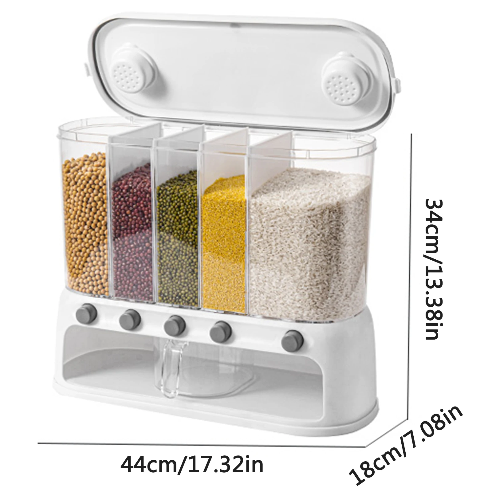 Sealed Rice Storage Box Wall Mounted Cereal Grain Container Dry Food Dispenser Grain Storage Jar Bucket Kitchen Storage Tools