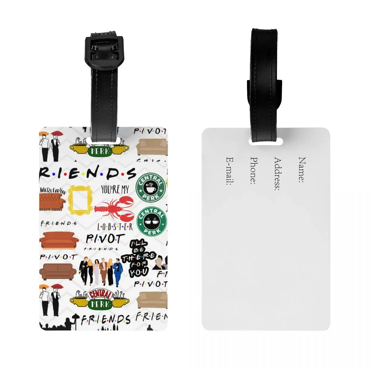 Custom Vintage Friends Symbol Collage Luggage Tag Privacy Protection TV Show Baggage Tags Travel Bag Labels Suitcase