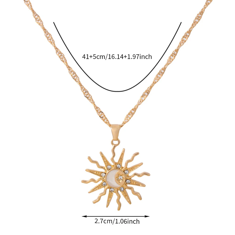 Fashion Metal Sun Moon Pendant Necklaces for Women Gold Color Elegant Zircon Geometric Star Choker Necklace Vintage Jewelry