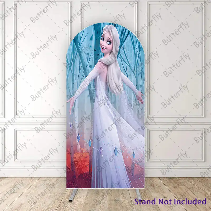 Frozen Elsa Princess White Dress Snow Forest Custom Disney Arch Photo Backdrop Cover Girls Birthday Party Background Decoration