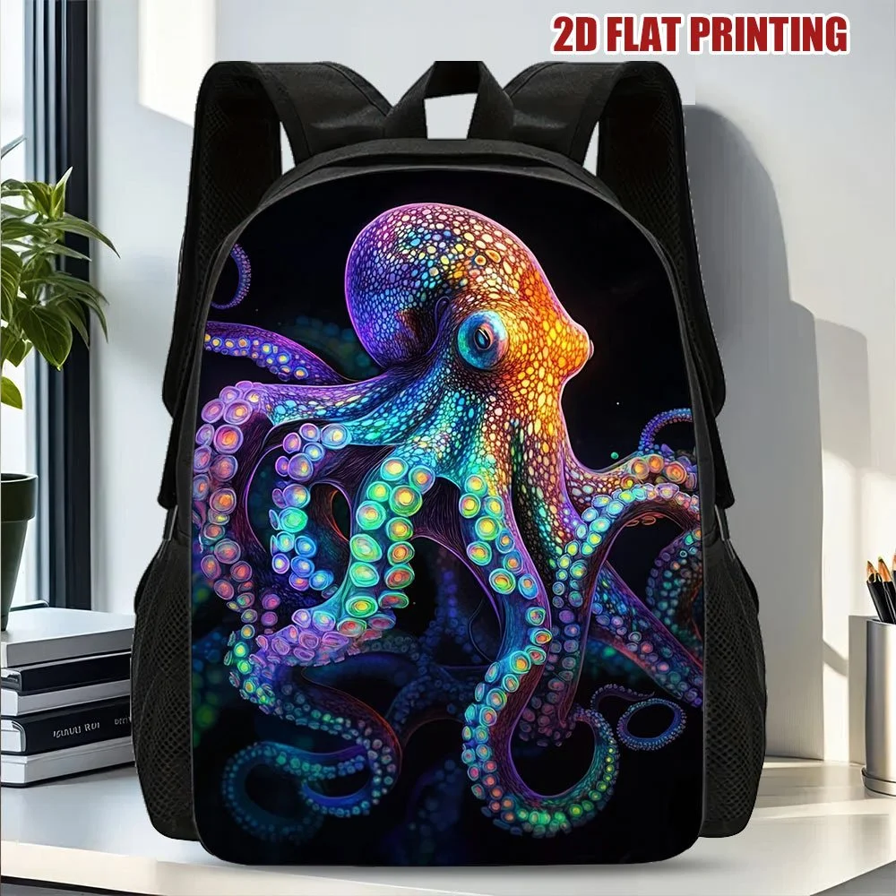 

Стильный рюкзак с 2D-принтом в виде фантастического осьминога — легкая модная сумка из полиэстера со съемными плечевыми ремнями.