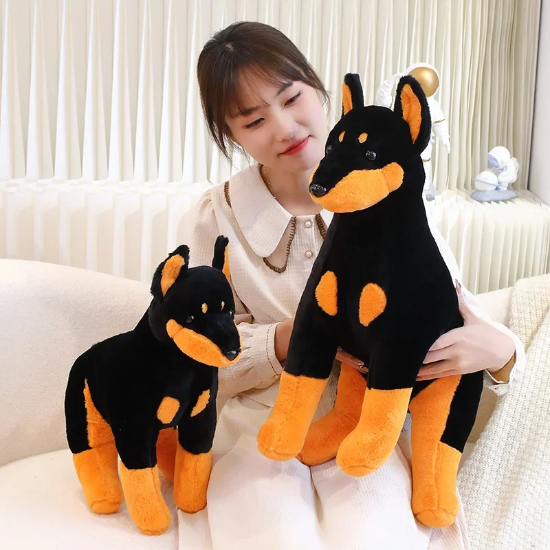 

Doberman Pinscher Lifelike Puppy Plush Toy Squatting Black Dog Doll Plushie Peluche Stuffed Animal Christmas Present