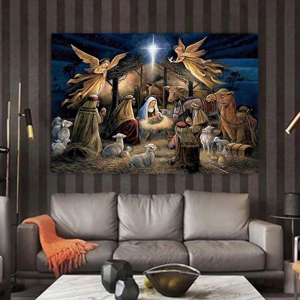 5d Diy Diamond Painting Cross Stitch Birth Of Jesus Christ Full Square round Diamond mosaic home Decorative  Diamond Religions