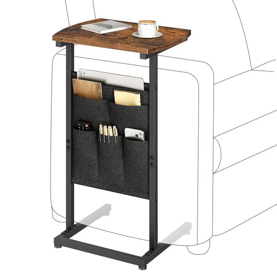 

C Shaped End Table with Storage Bag, 28.3 Tall Small Side Table for Couch, Slide Under Sofa, C Table for Small Place, Sturdy Fra