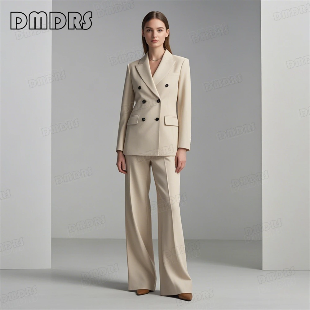 

Customized Colors Double Breasted Women's 2 Pieces Suit Set Blazer Pants Notched Blazer Wide Pants Suits Business Tuxedo Set