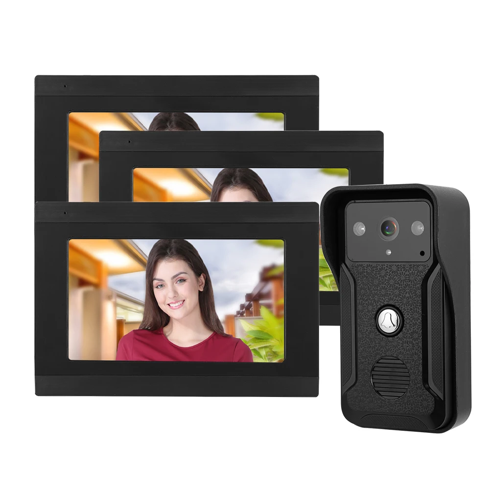 7 pulgadas con cable Wifi 3 monitores 1080P HD Video sistema de Control de puerta timbre portero visión nocturna conexión estable cámara intercomunicador