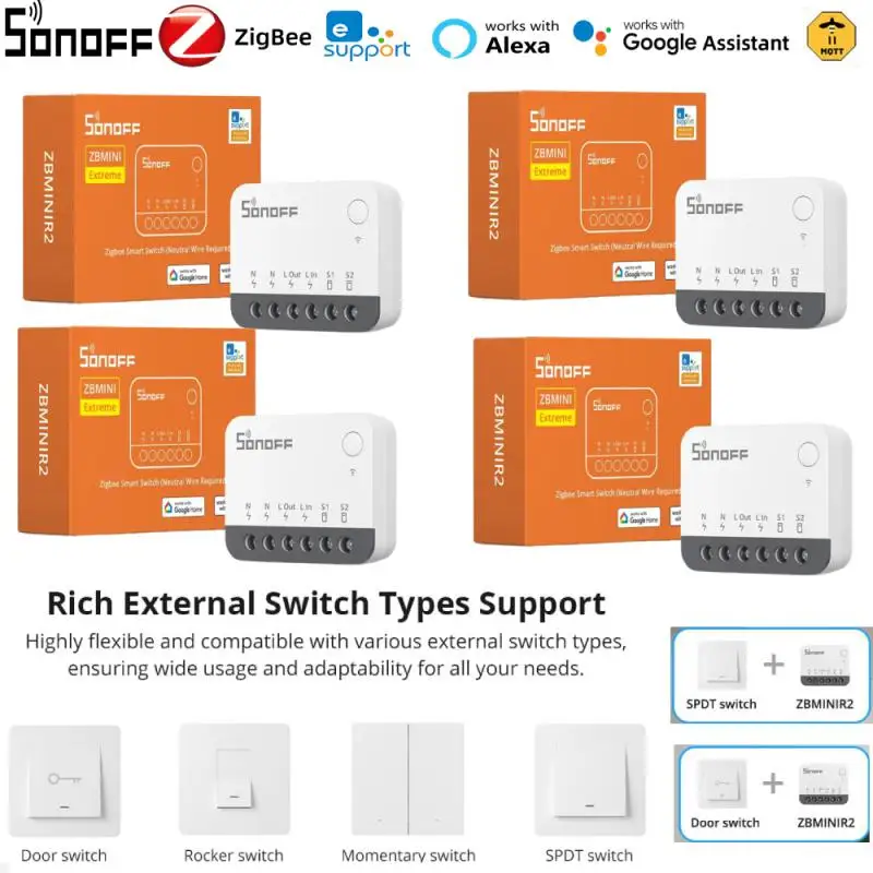 SONOFF ZBMINI R2 Extreme Zigbee Smart Switch Neutral Wire Required 2 Way External Switch Control Ewelink Alexa Google Home 2MQTT