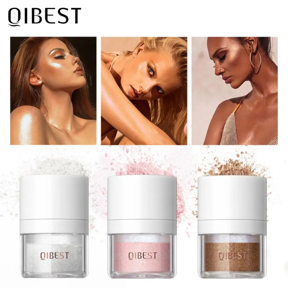 QIBEST 3 Color Highlighter Powder Glitter Powder Shimmer Contour Blush Powder Makeup For Face Eye Lip Hair Body Highlight Powder