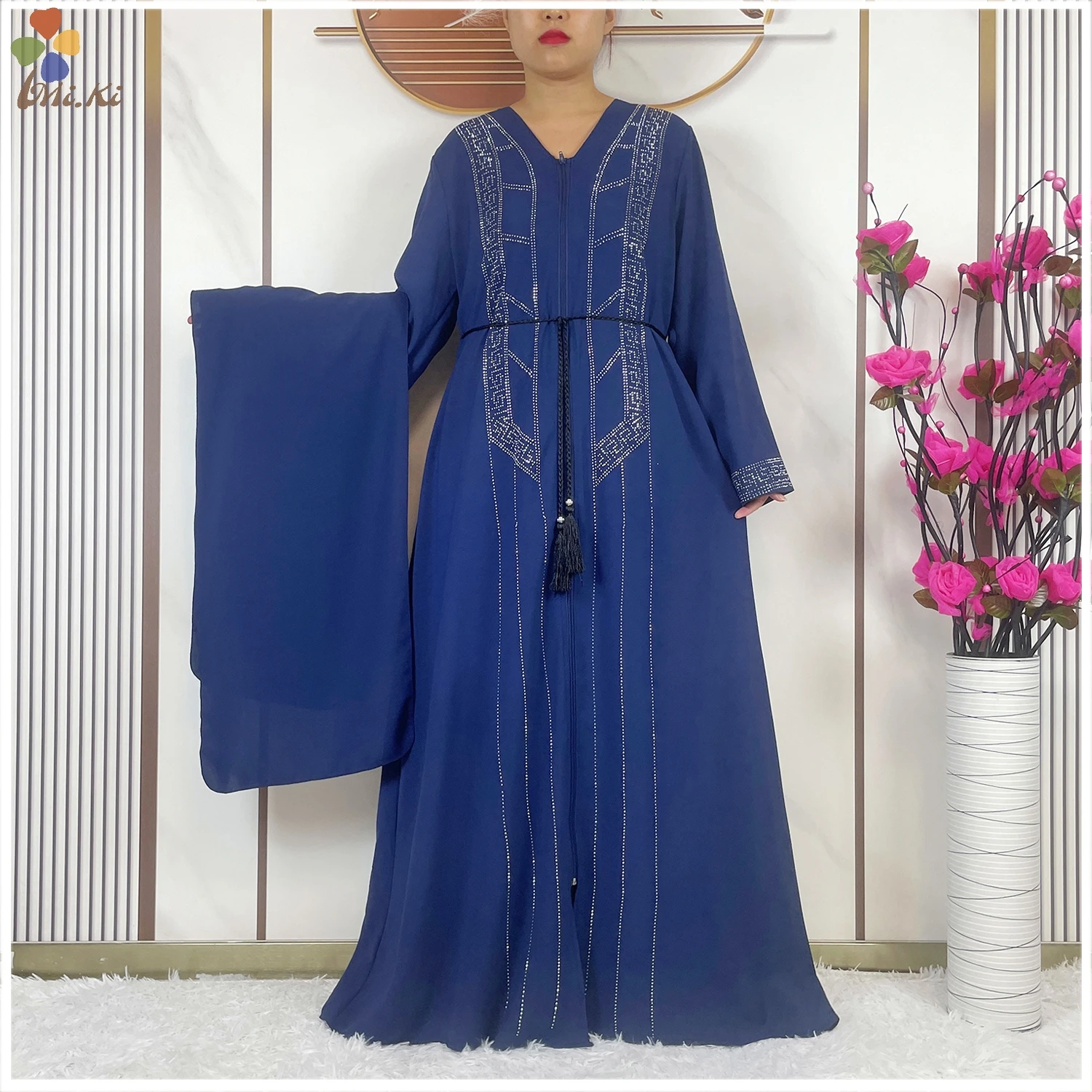 African Abaya Women Elegant Clothing Chiffon Hot Diamond Loose Robe Muslim Women cardigan Zipper Robe Dubai Islamic Clothing