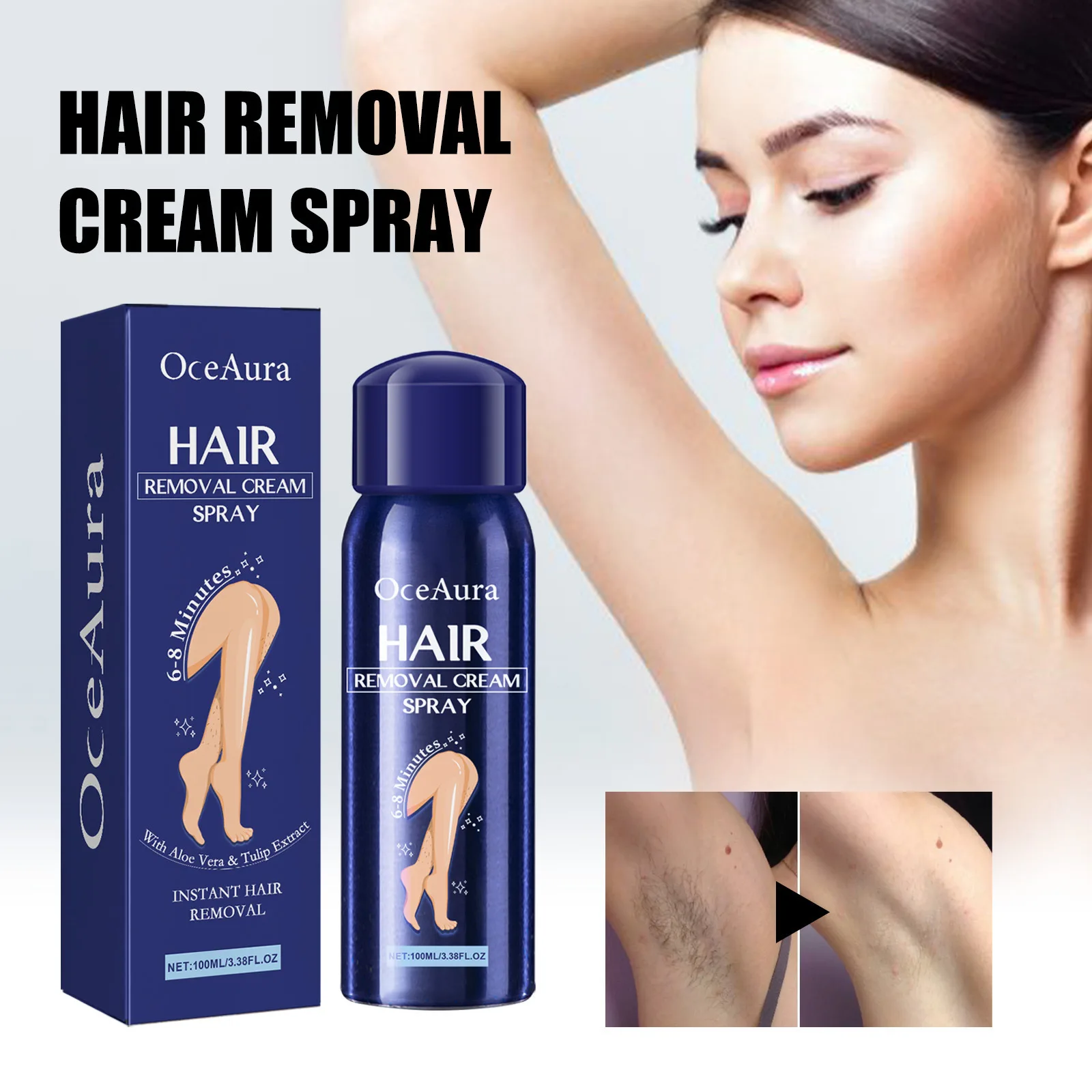 

OCEAURA Skin Hair Removal Spray Painless Inhibit Growth Relieve Dryness Clean Smoothing Refresh Hydrate Body Hair Removal Spray