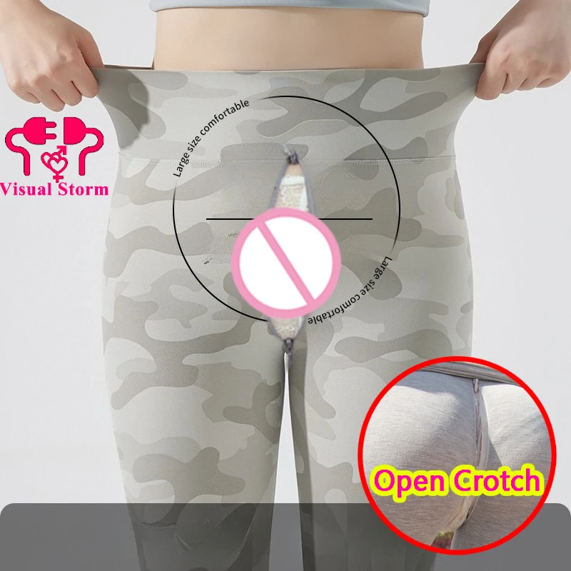 

Women Sexy Open Crotch YOGA Pants Camouflage Seamless Sporty Push Up Clubwear Body Shaping Trousers Girl Crotchless Leggings