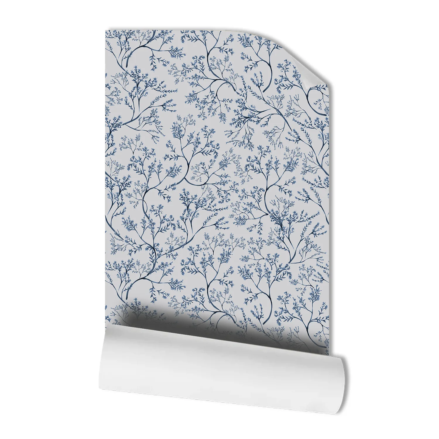 Peel and Paste Grey/Blue Floral Contact Paper for Cabinet Drawers Self-Adhesive Removable Wallpaper Bedroom Bathroom Waterproof