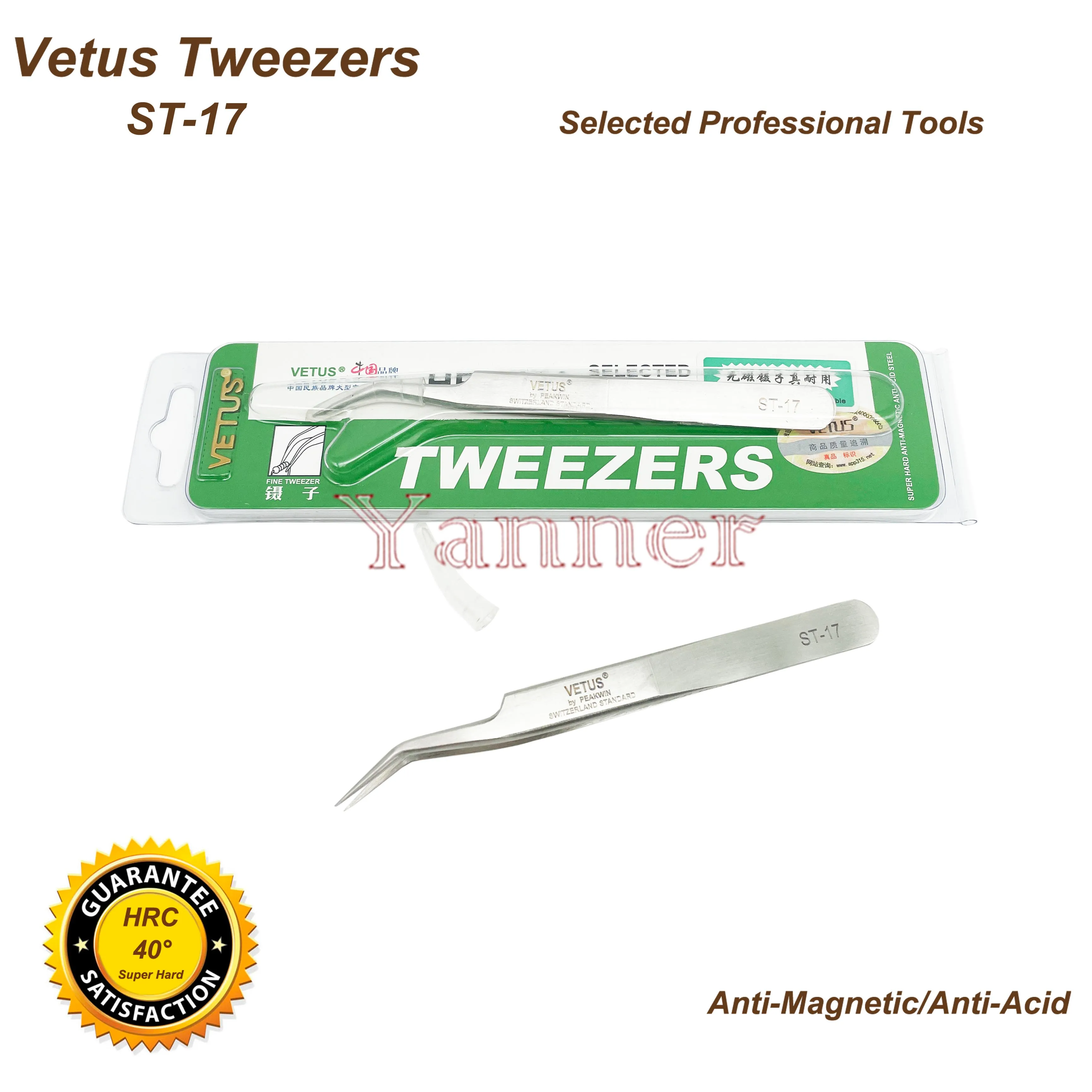 VETUS TWEEZER ST-17 Pinzette di precisione antimagnetiche e antiacidi super dure in acciaio inossidabile di alta qualità con punta super fine