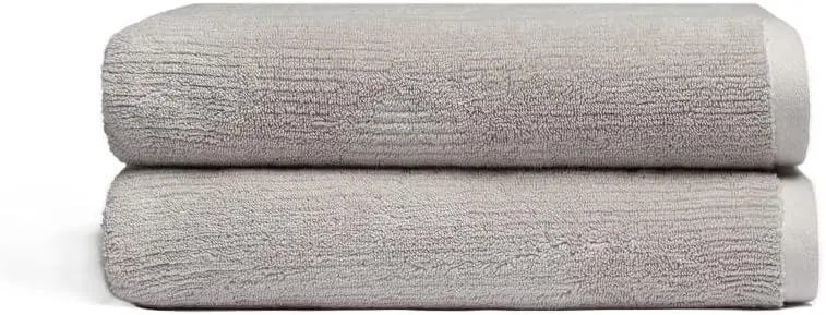 

Ribbed Bath Towel Set 2-Pack, 60% Cotton 40% Viscose from Bamboo, Soft Absorbent Light Grey 30x58 Inches