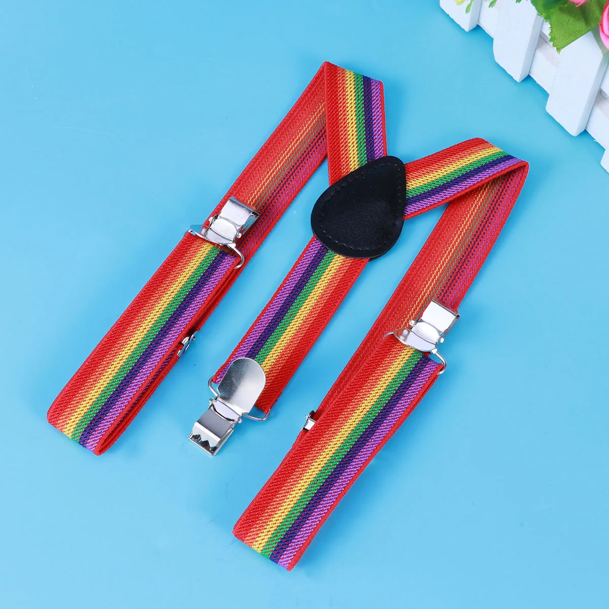 Rainbow Suspenders 2.5X65Cm Adjustable Elastic Strap Clip For Men Costume Party Halloween Wear Colorful Striped